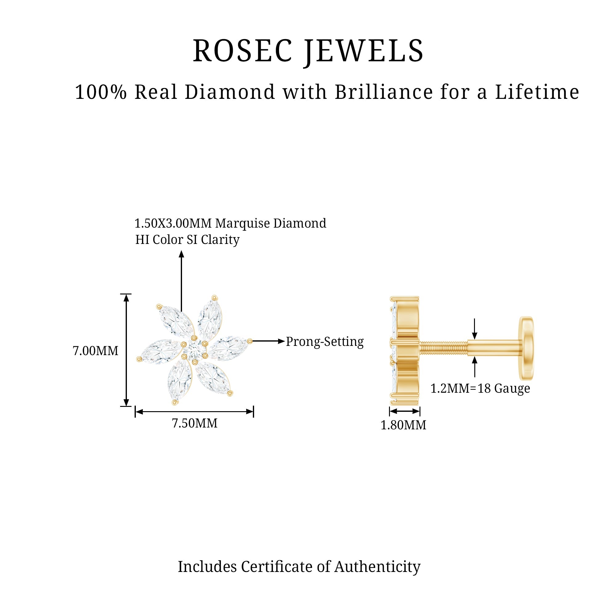 Sparkling Marquise Diamond Flower Helix Earring