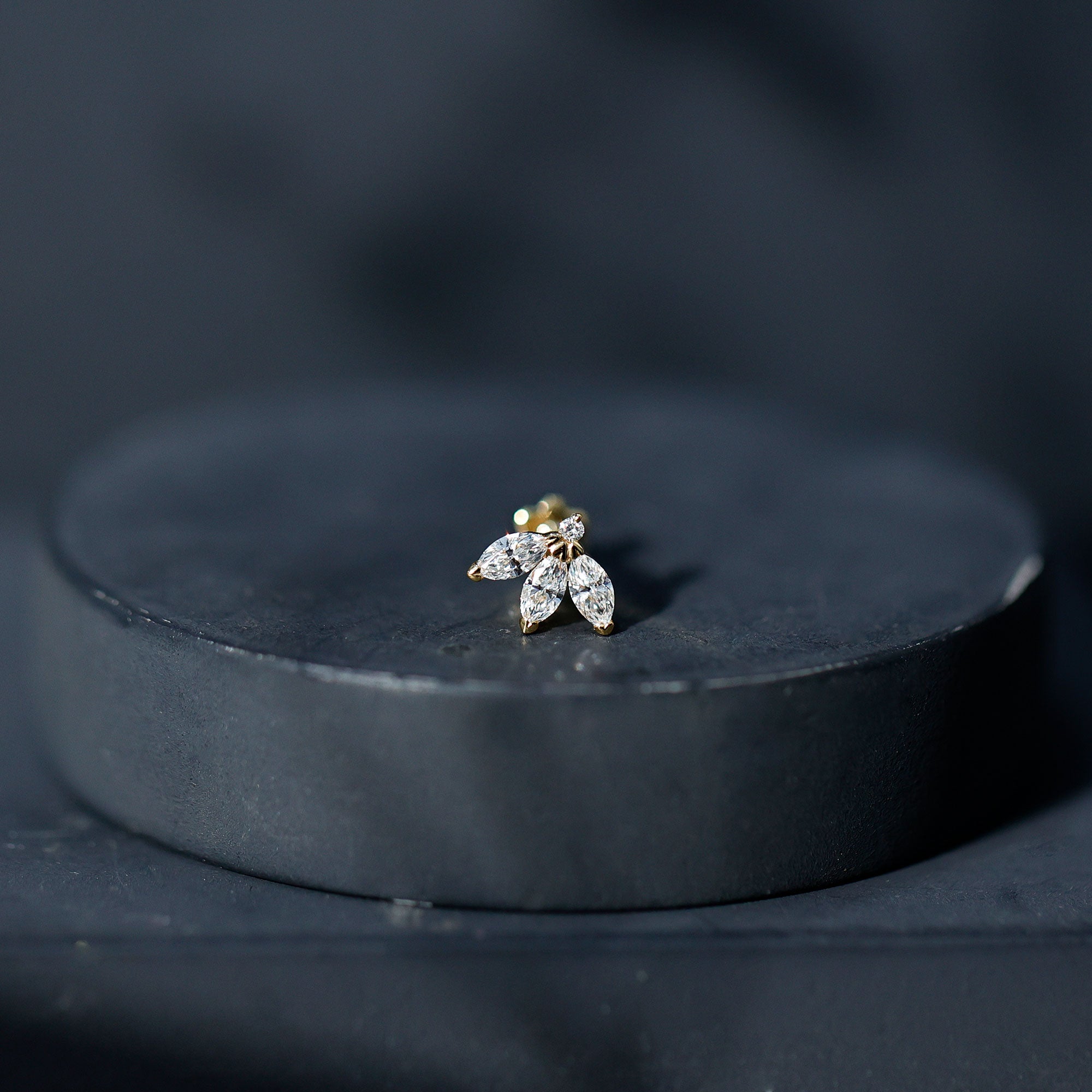 Marquise Cut Diamond Lotus Flower Earring for Cartilage Piercing