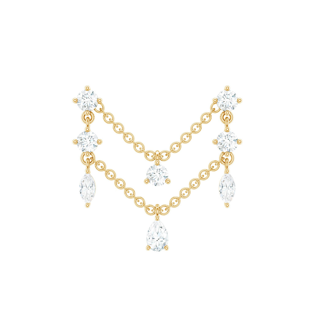 Real Diamond Double Chain Earring for Cartilage Piercing