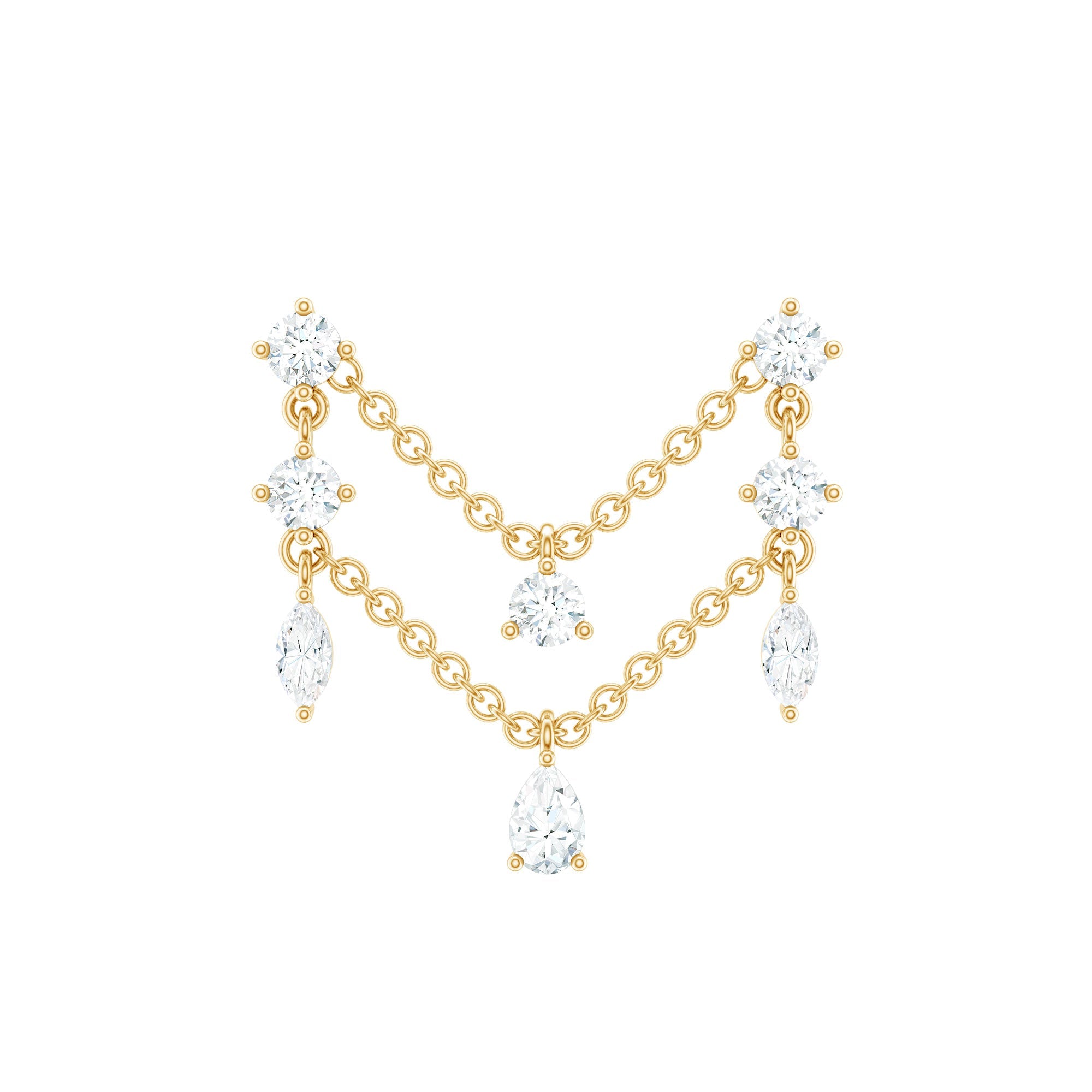 Real Diamond Double Chain Earring for Cartilage Piercing
