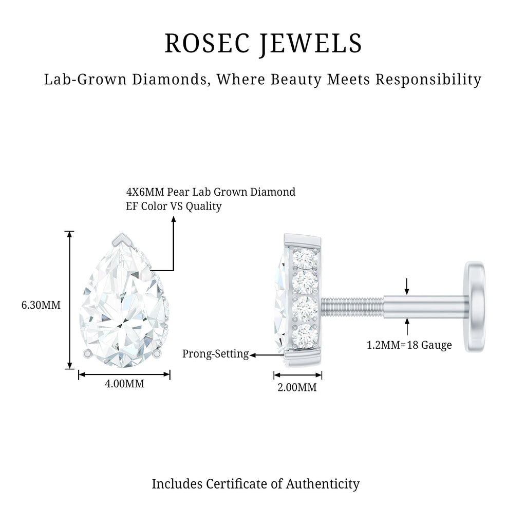 Pear Shaped Diamond Solitaire Tragus Earring