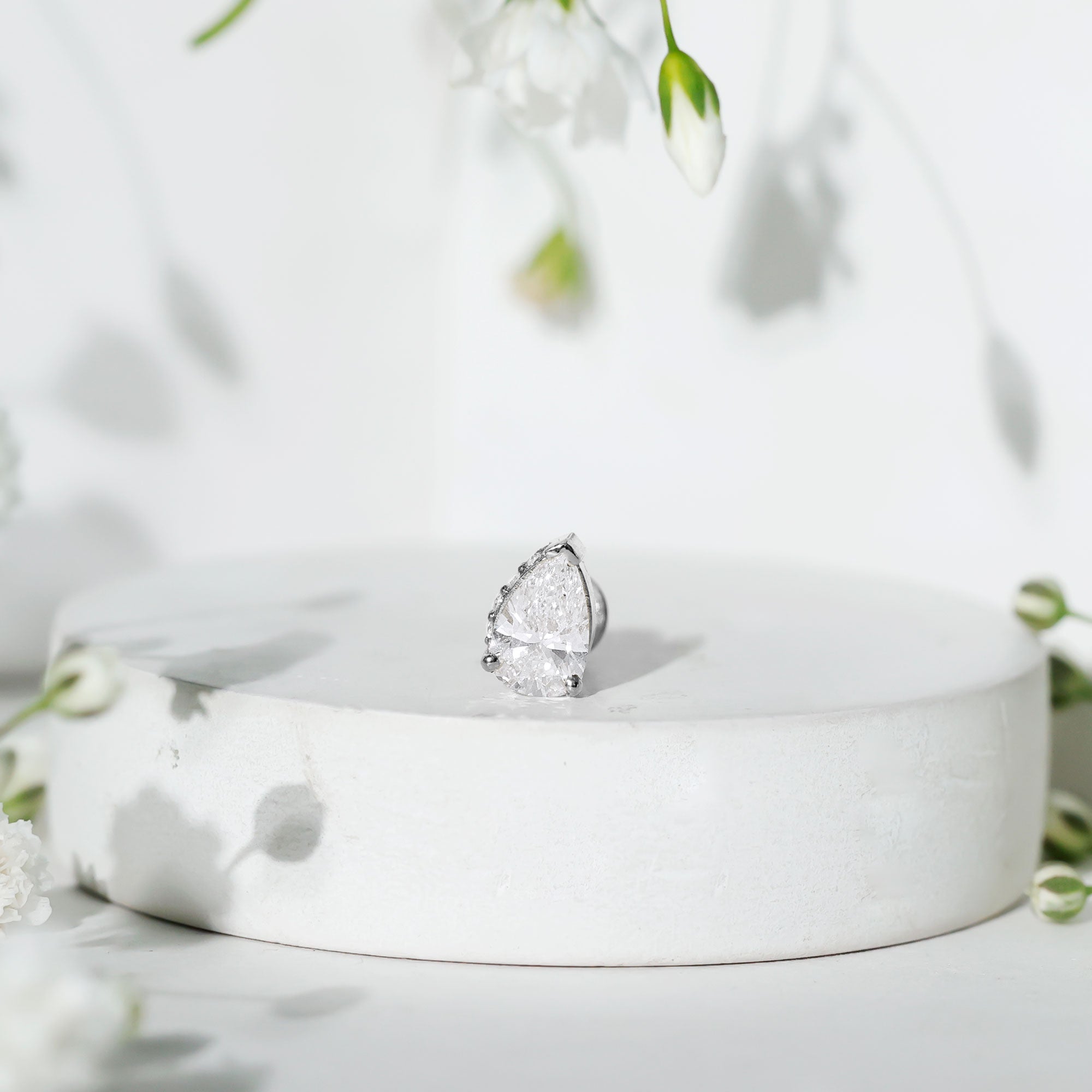 Pear Shaped Diamond Solitaire Tragus Earring