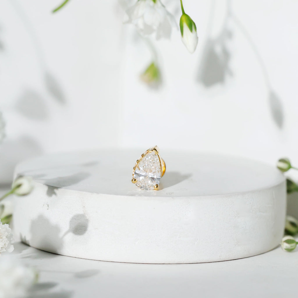 Pear Shaped Diamond Solitaire Tragus Earring