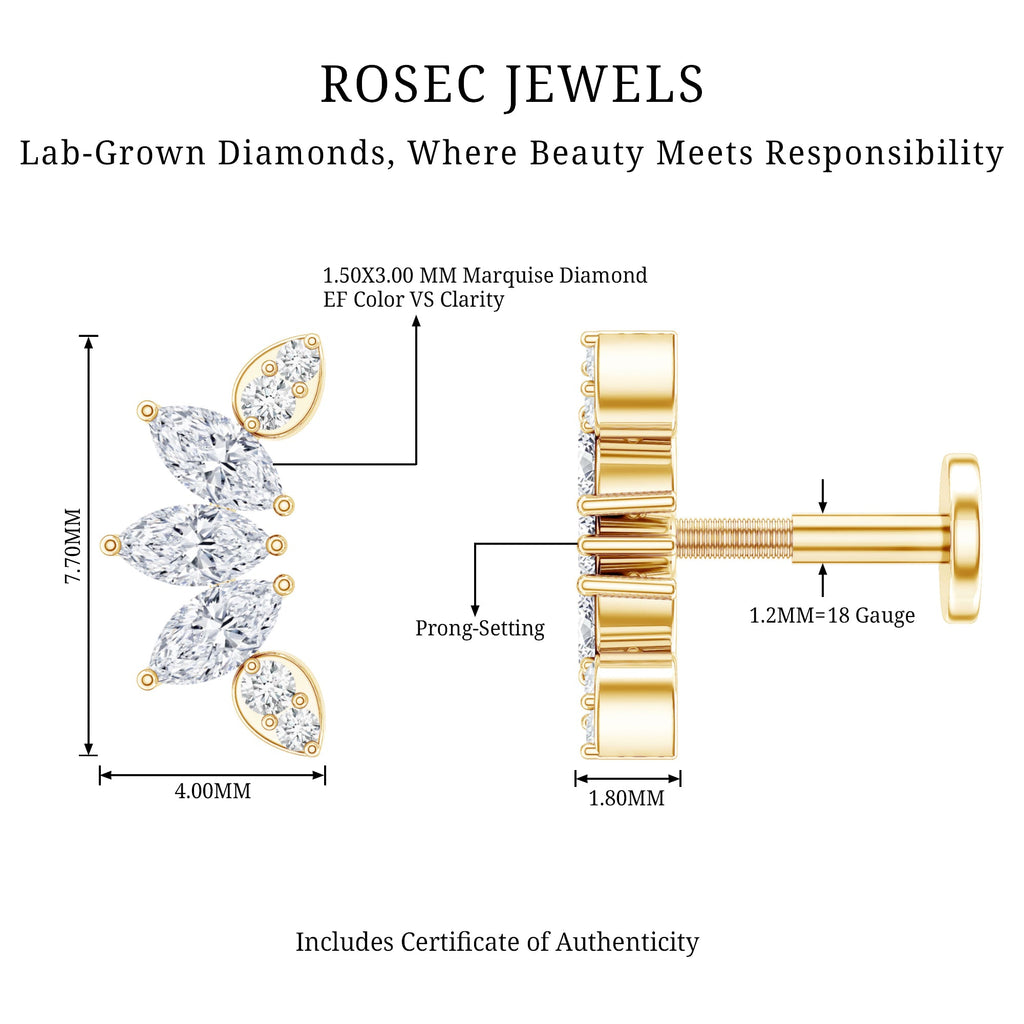 Marquise Diamond Leaf Crawler Earring for Helix Piercing
