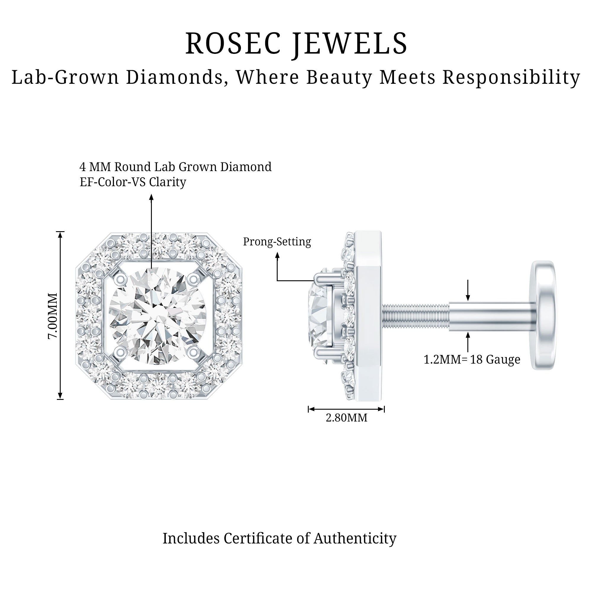 Simple Octagon Shape Diamond Helix Earring
