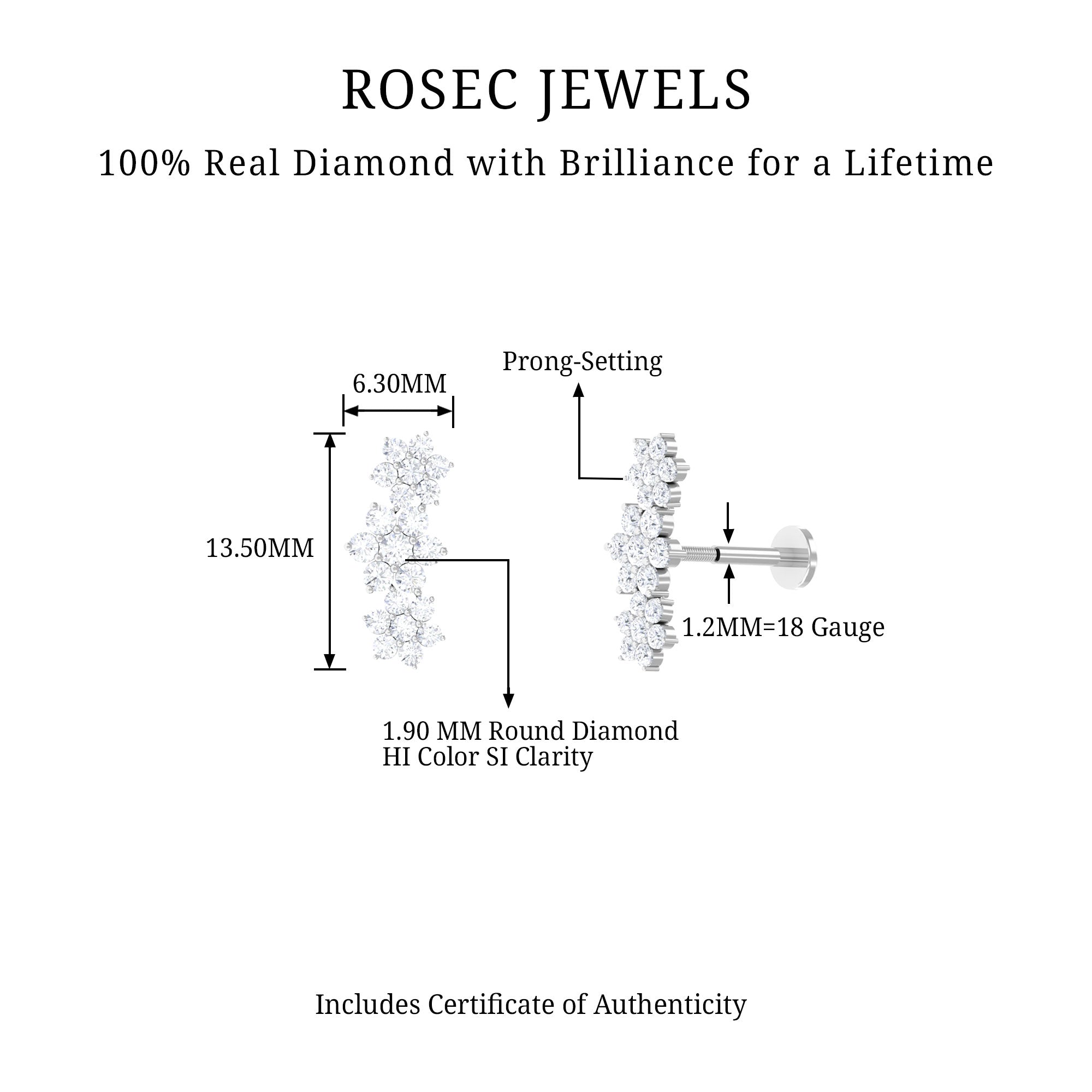 Certified Diamond Flower Crawler Cartilage Earring