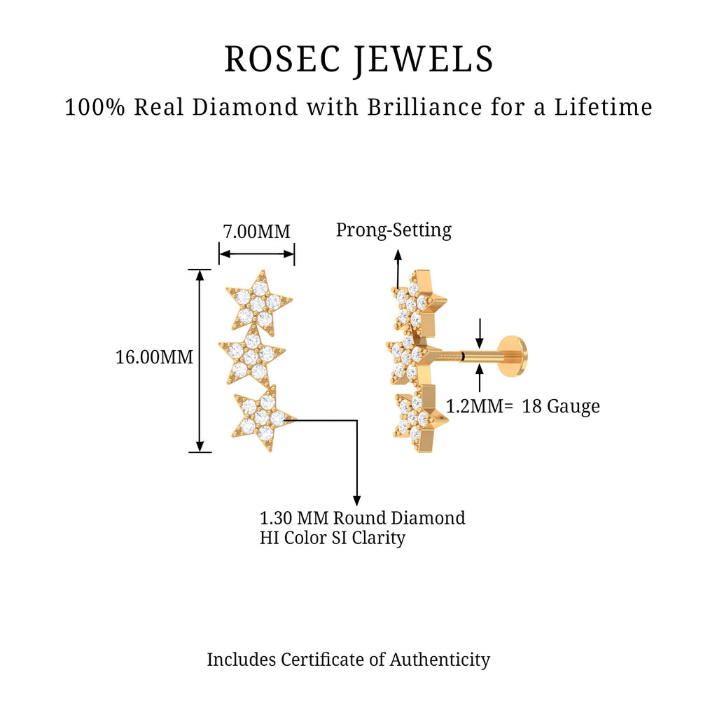 Diamond 3 Star Crawler Earring for Cartilage Piercing