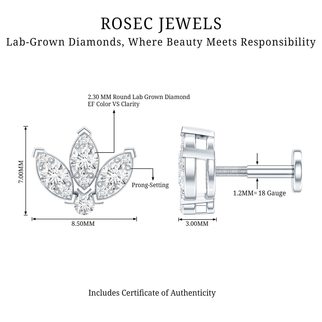 Certified Diamond Lotus Flower Earring with Flat Back