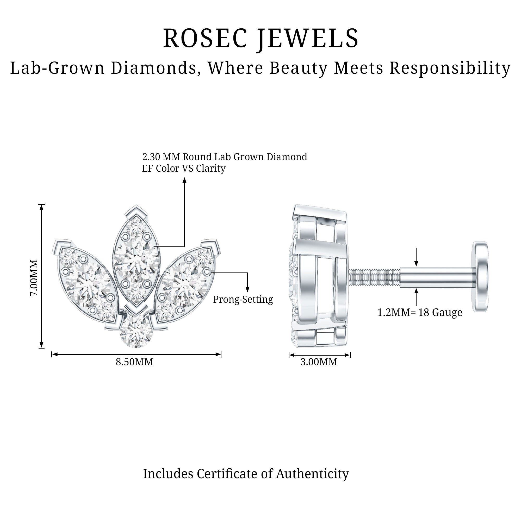 Certified Diamond Lotus Flower Earring with Flat Back