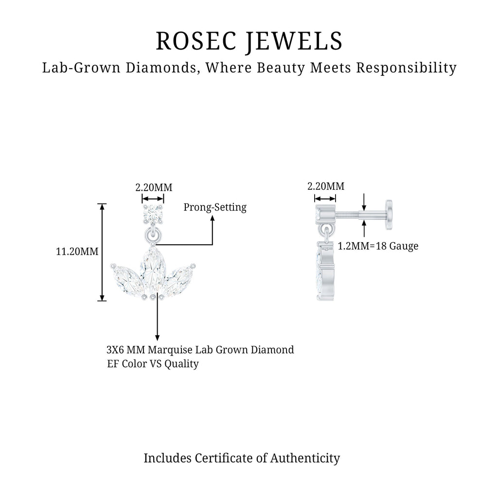 Marquise Diamond Lotus Cartilage Drop Earring