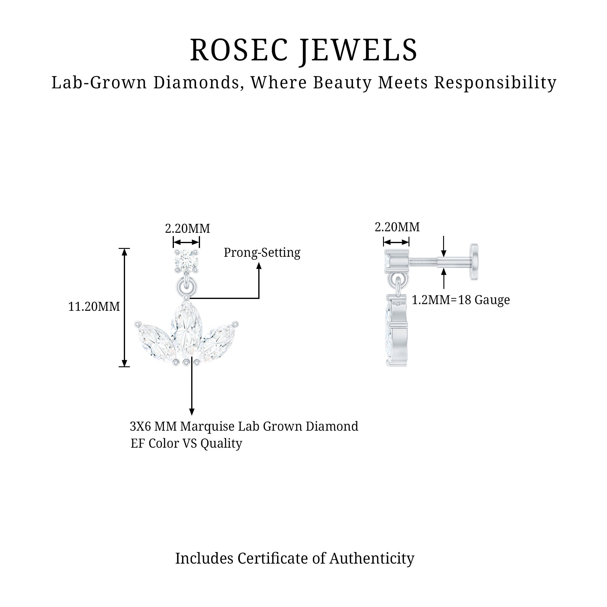 Marquise Diamond Lotus Cartilage Drop Earring