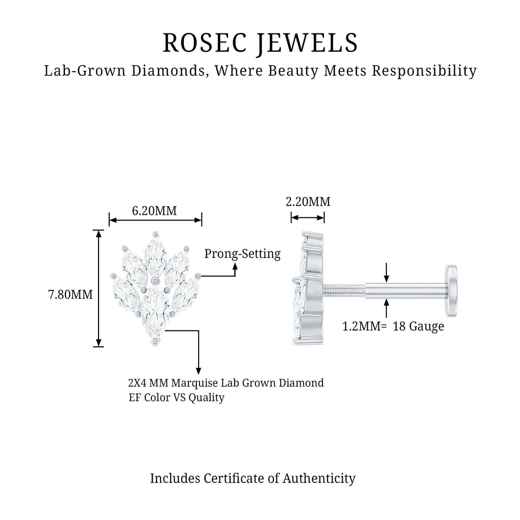 Marquise Diamond Leaf Cluster Helix Earring