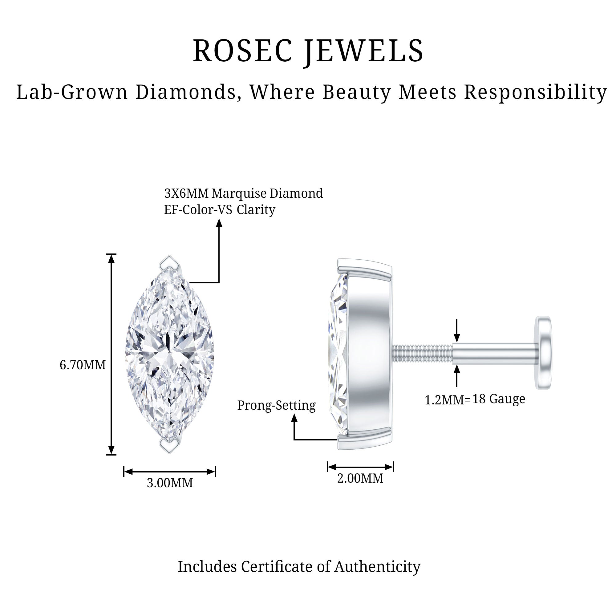 Marquise Diamond Solitaire Earring for Helix Piercing
