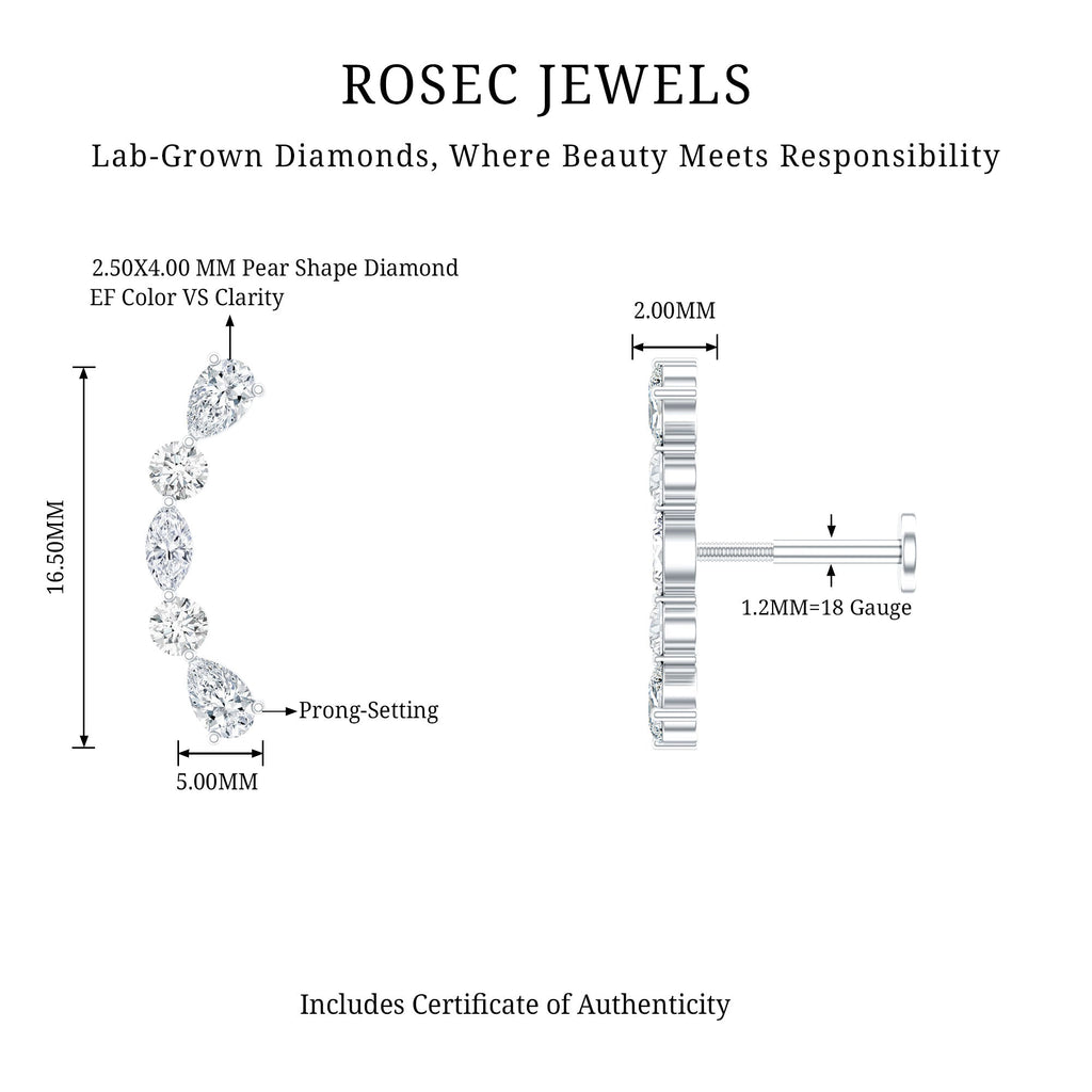 Simple Diamond Curved Crawler Earring for Helix Piercing