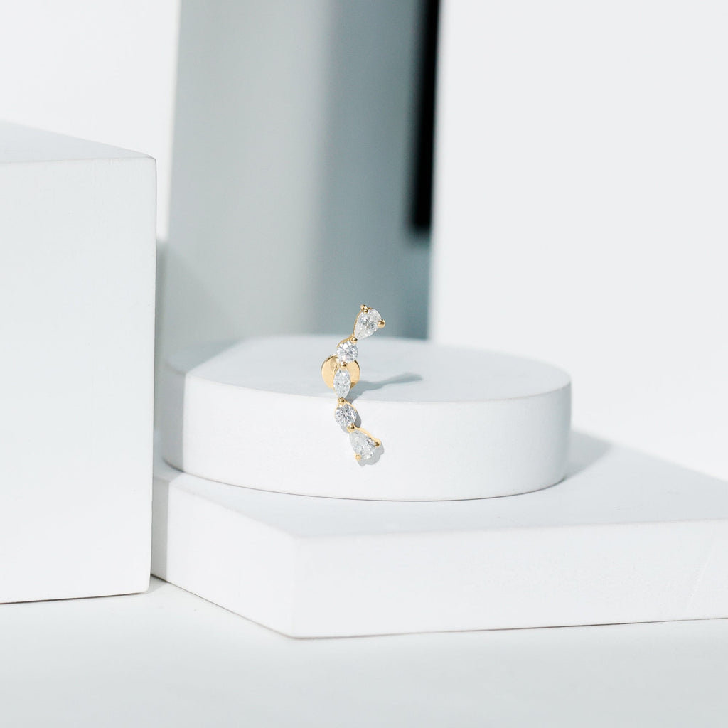 Simple Diamond Curved Crawler Earring for Helix Piercing