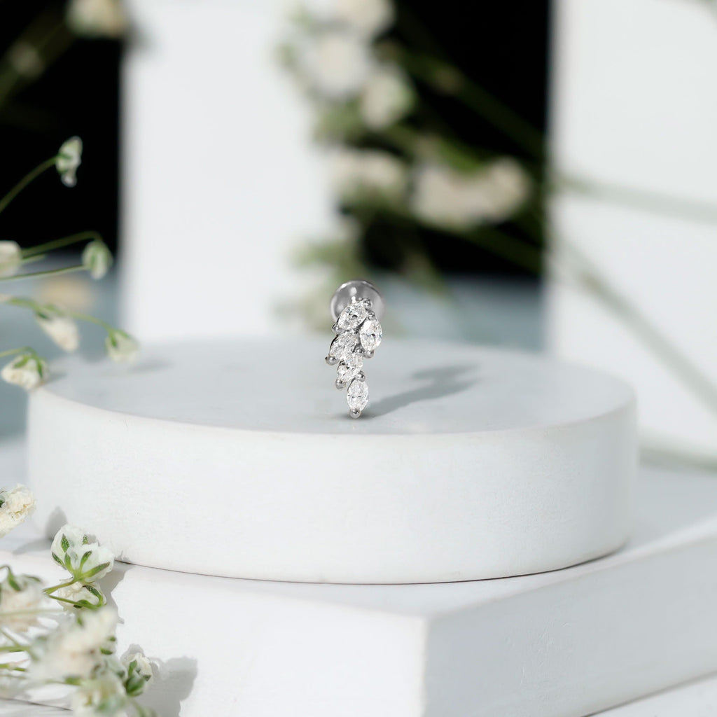Marquise Diamond Leaf Cluster Earring for Helix Piercing
