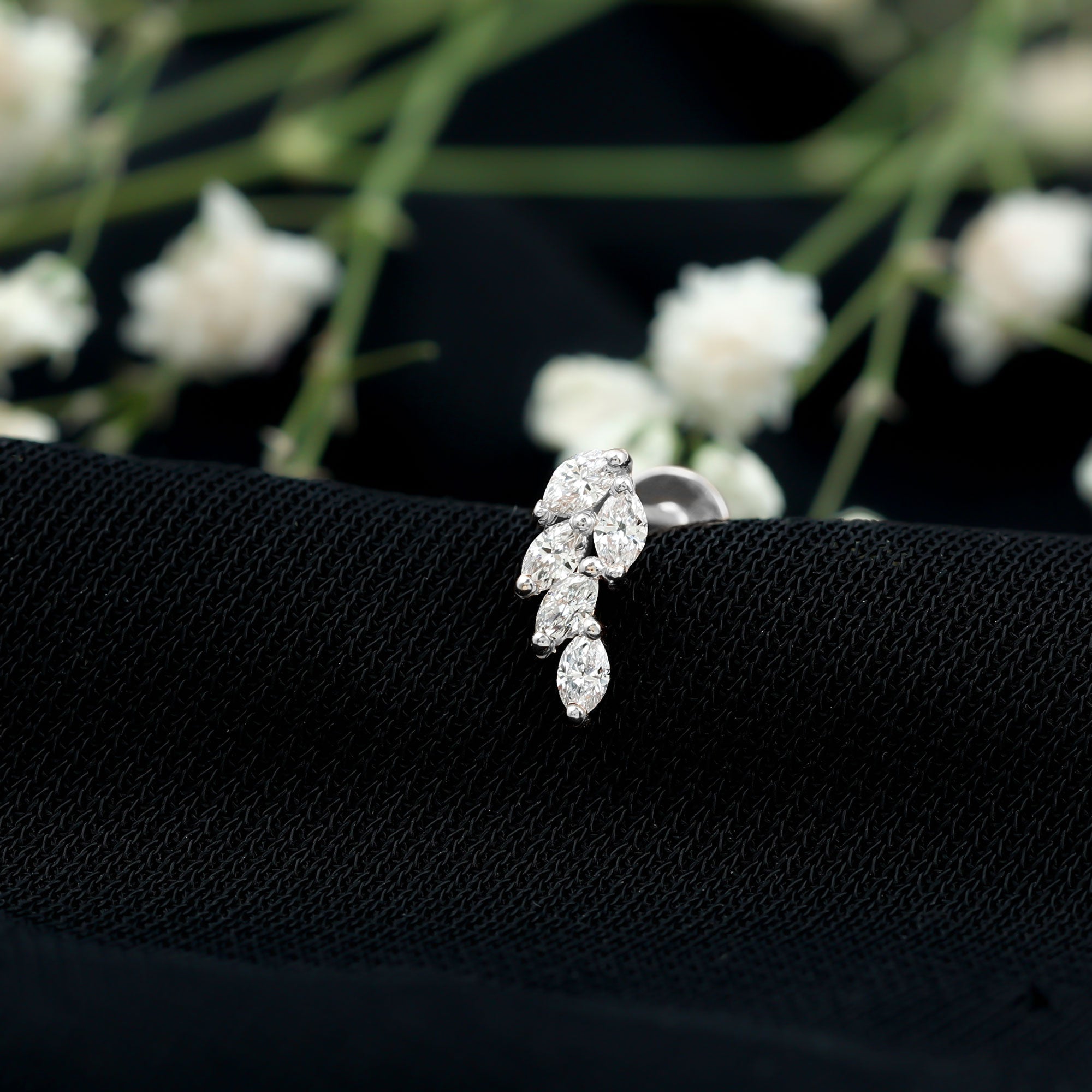 Marquise Diamond Leaf Cluster Earring for Helix Piercing