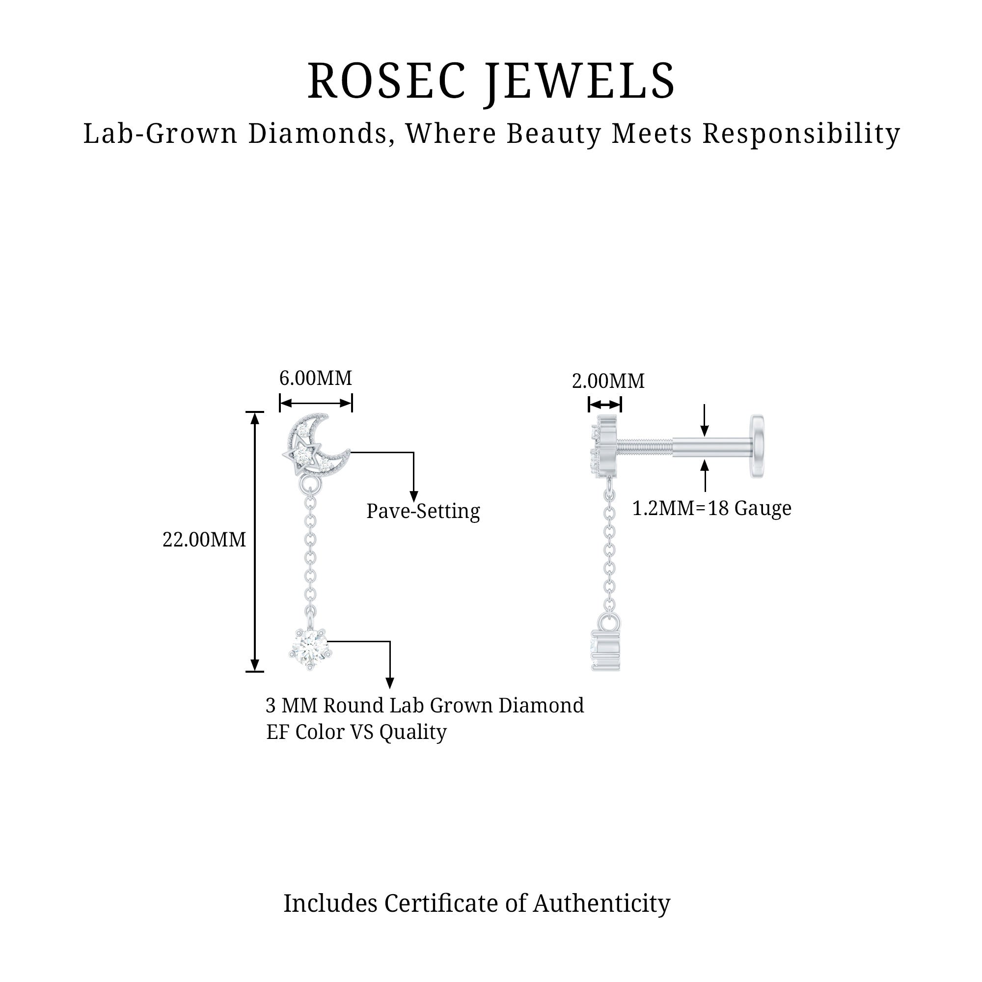 Diamond Moon Chain Earring for Helix Piercing