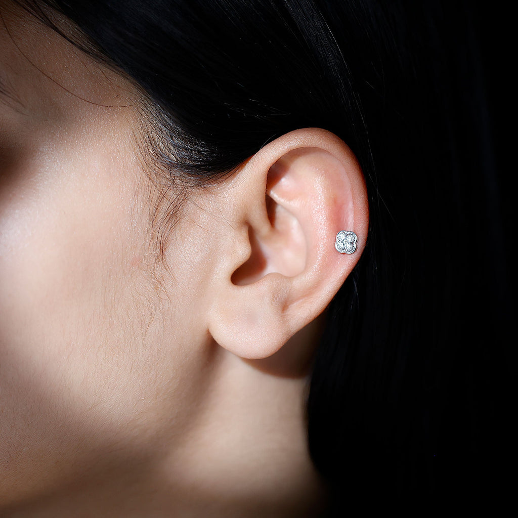 Diamond Flower Cluster Earring for Helix Piercing