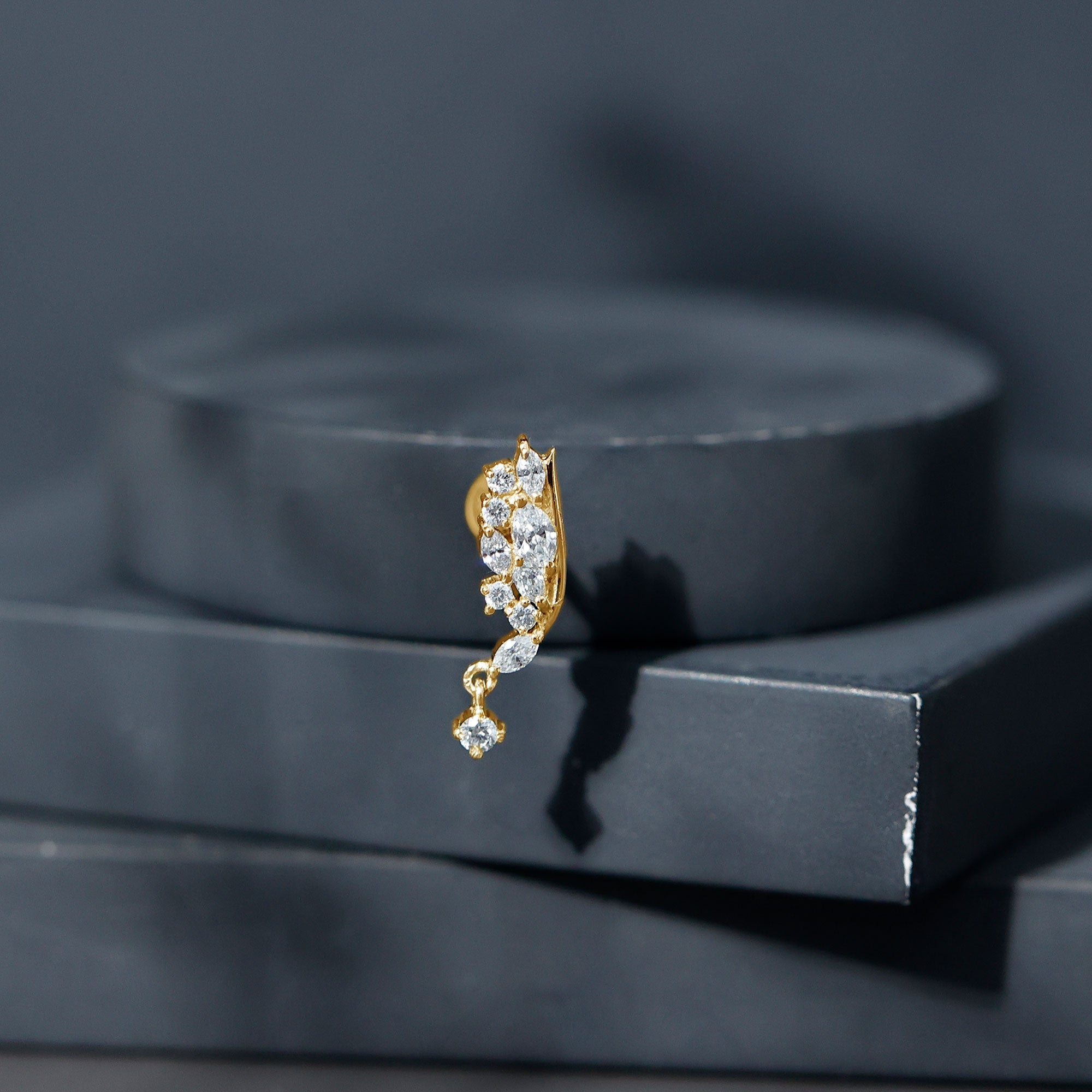 Brilliant Cut Diamond Wing Helix Drop Earring with Flat Back