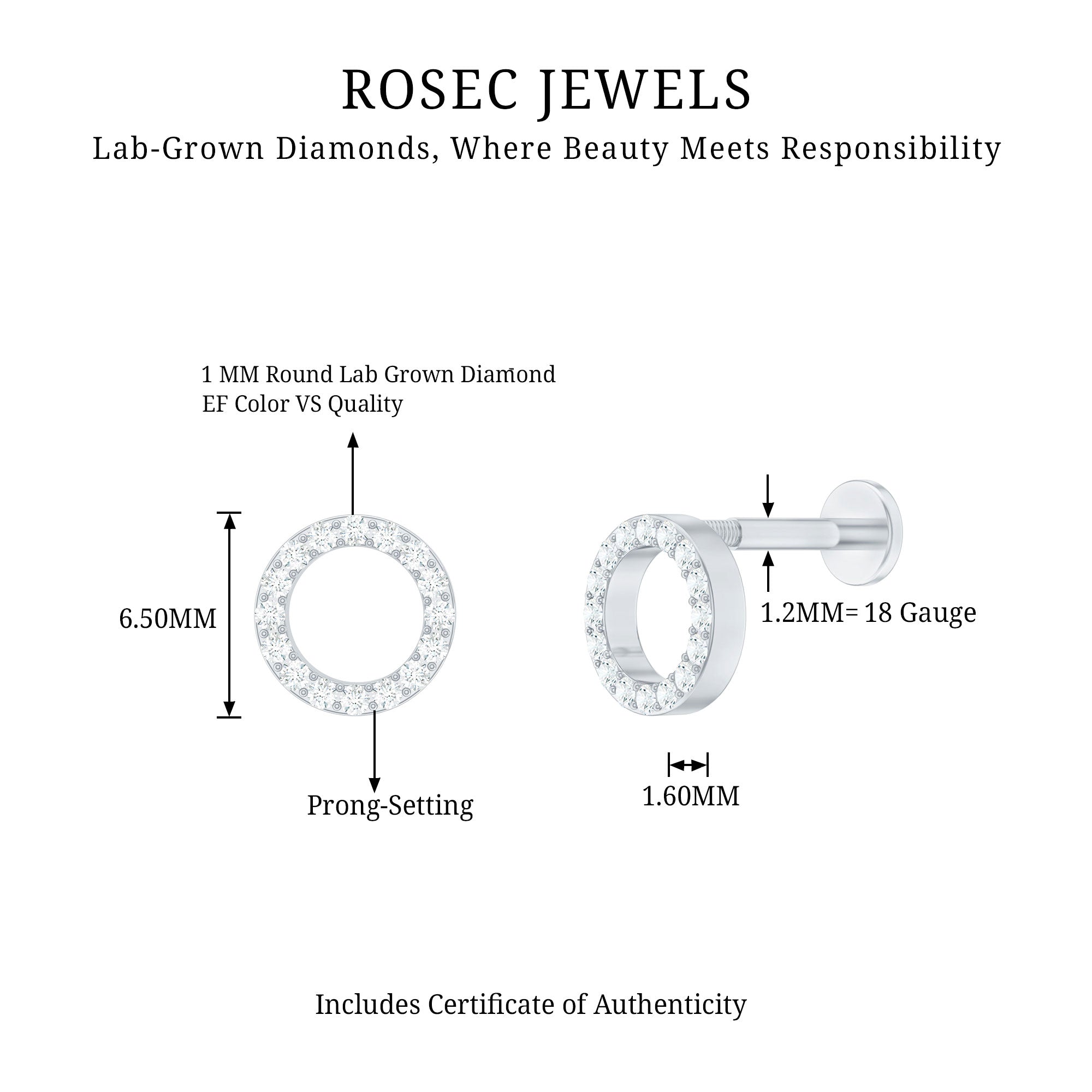 Brilliant Cut Diamond Circle Earring for Helix Piercing
