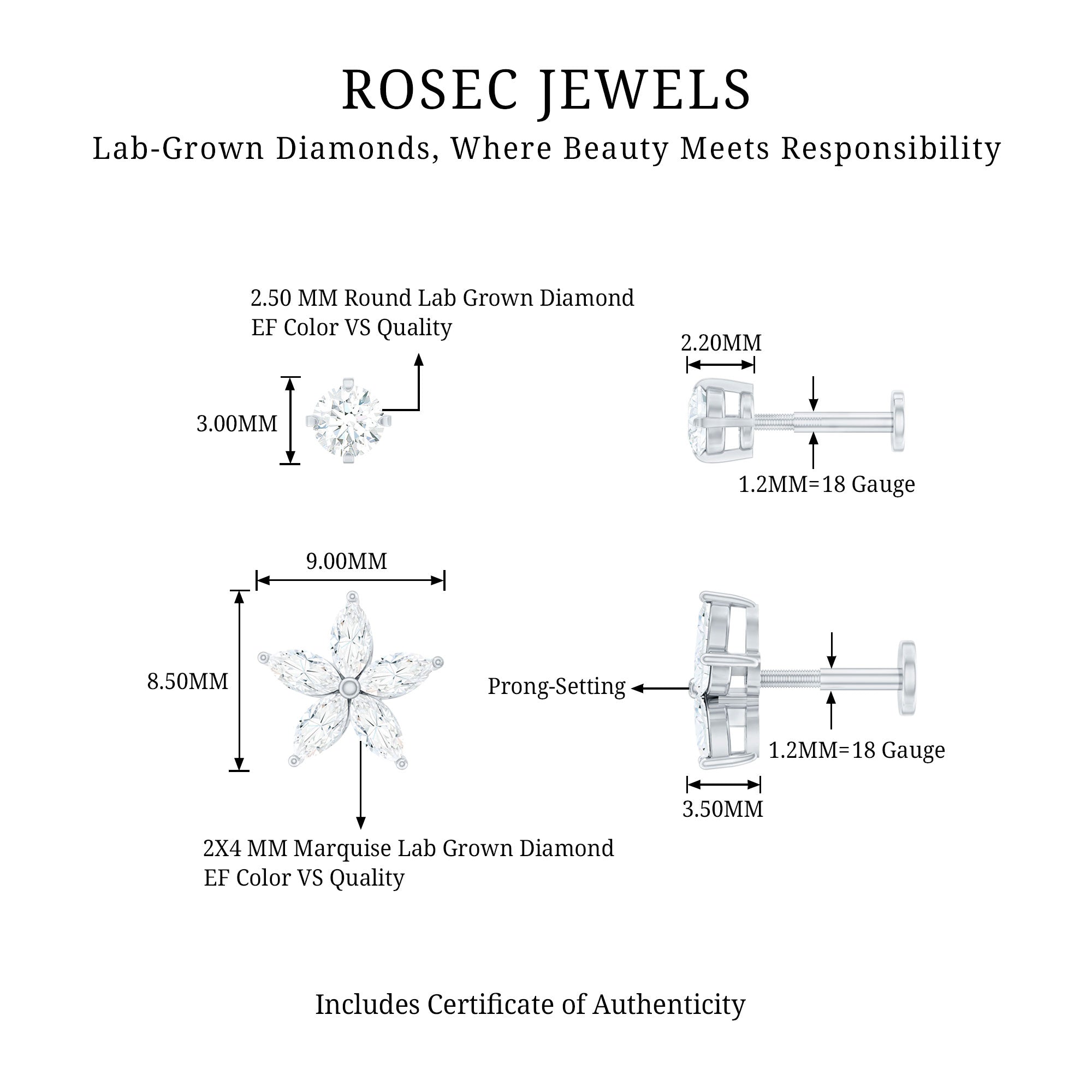 Marquise Diamond Flower Cartilage Earring Set