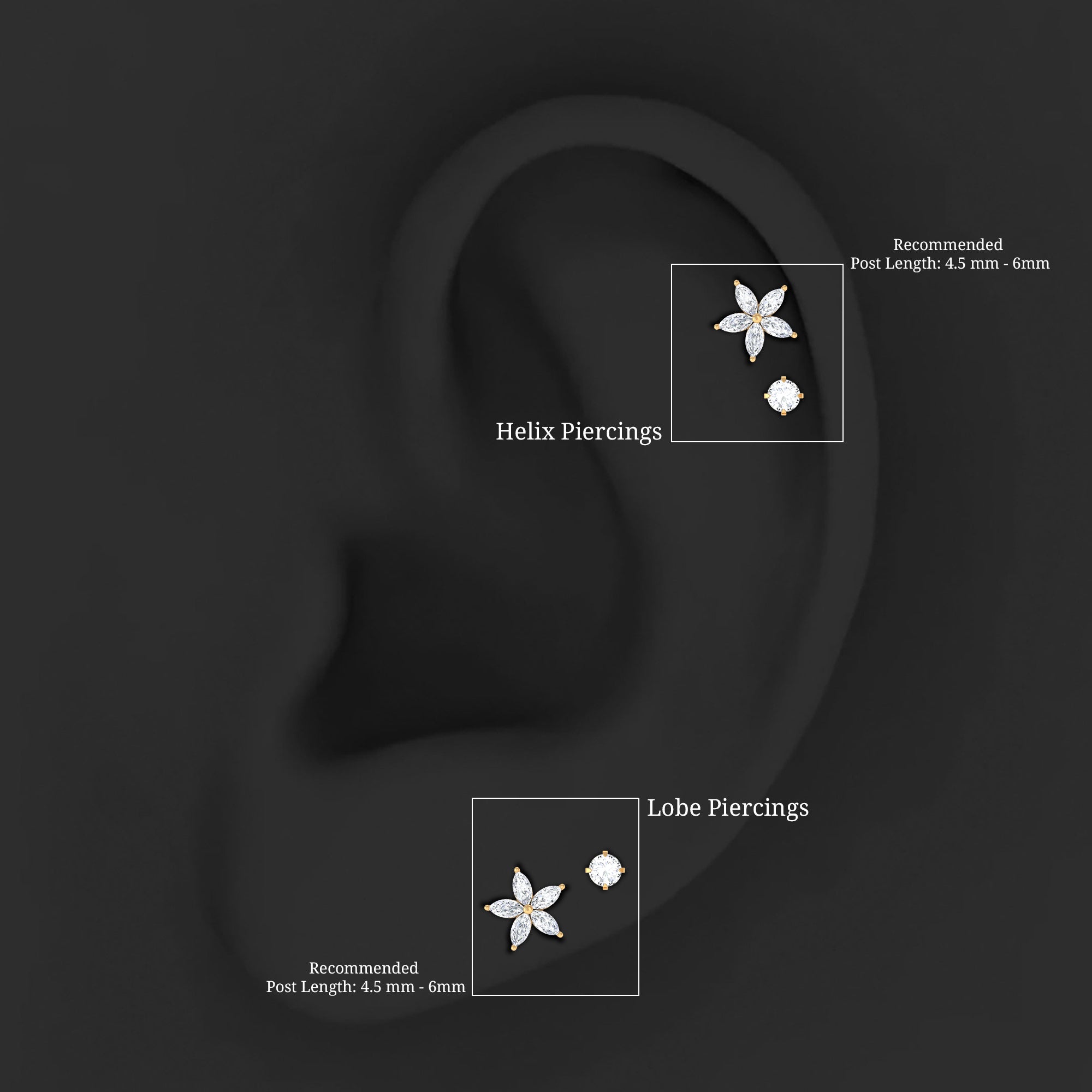Marquise Diamond Flower Cartilage Earring Set