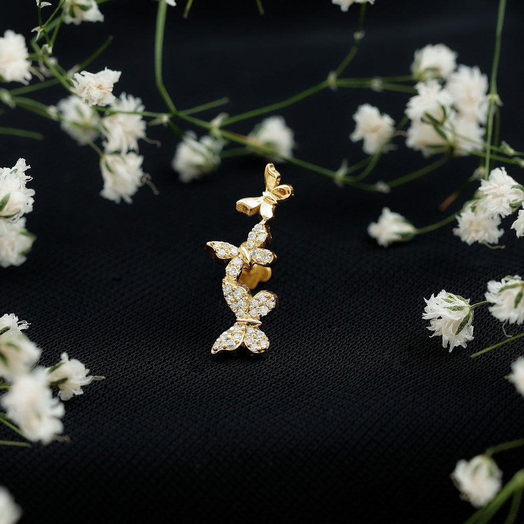 Diamond Butterfly Crawler Earring for Helix Piercing