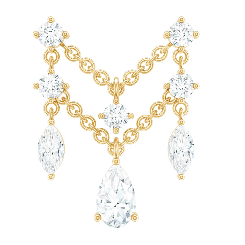 Brilliant Cut Diamond Double Chain Drop Earring for Cartilage Piercing