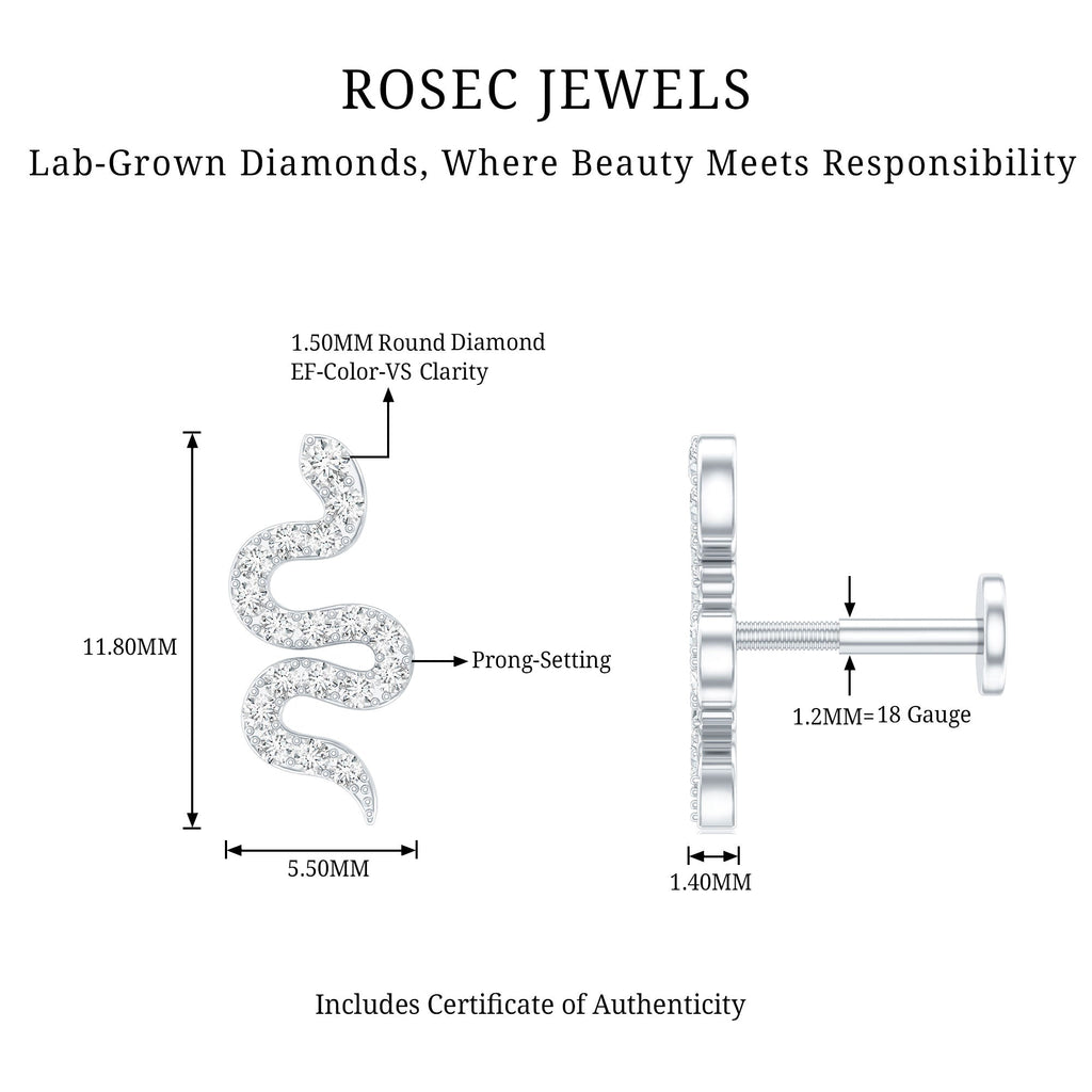 Certified Diamond Snake Earring for Cartilage Piercing