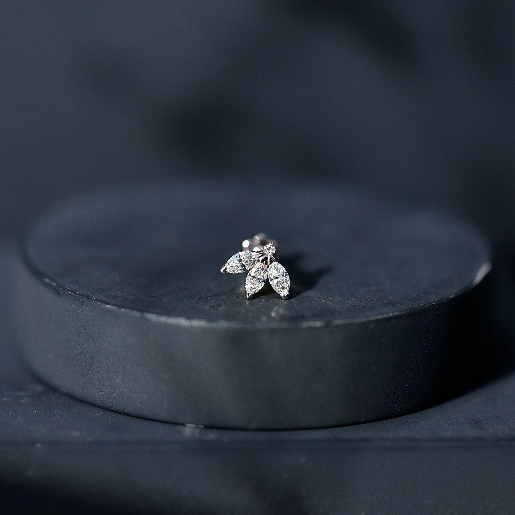 Marquise Cut Diamond Lotus Flower Earring for Cartilage Piercing