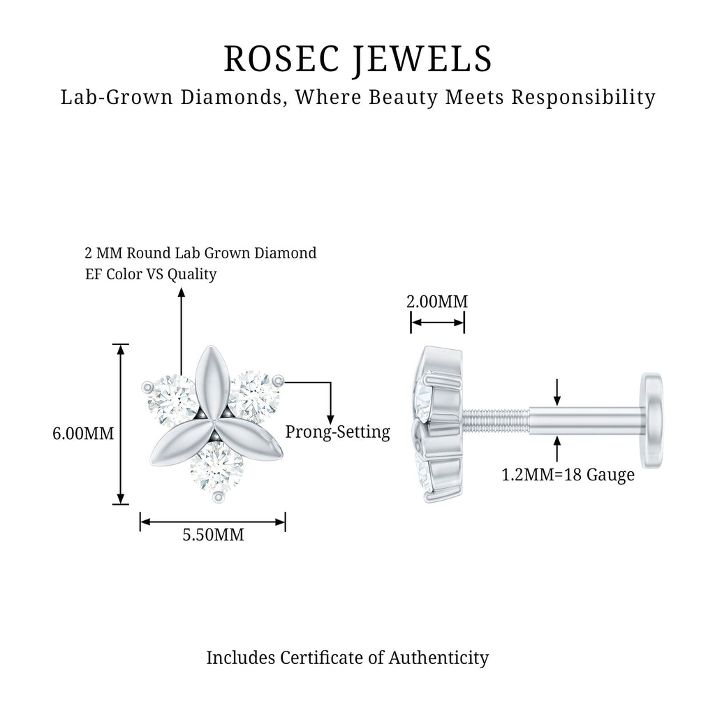 Brilliant Cut Diamond Floral Earring for Conch Piercing