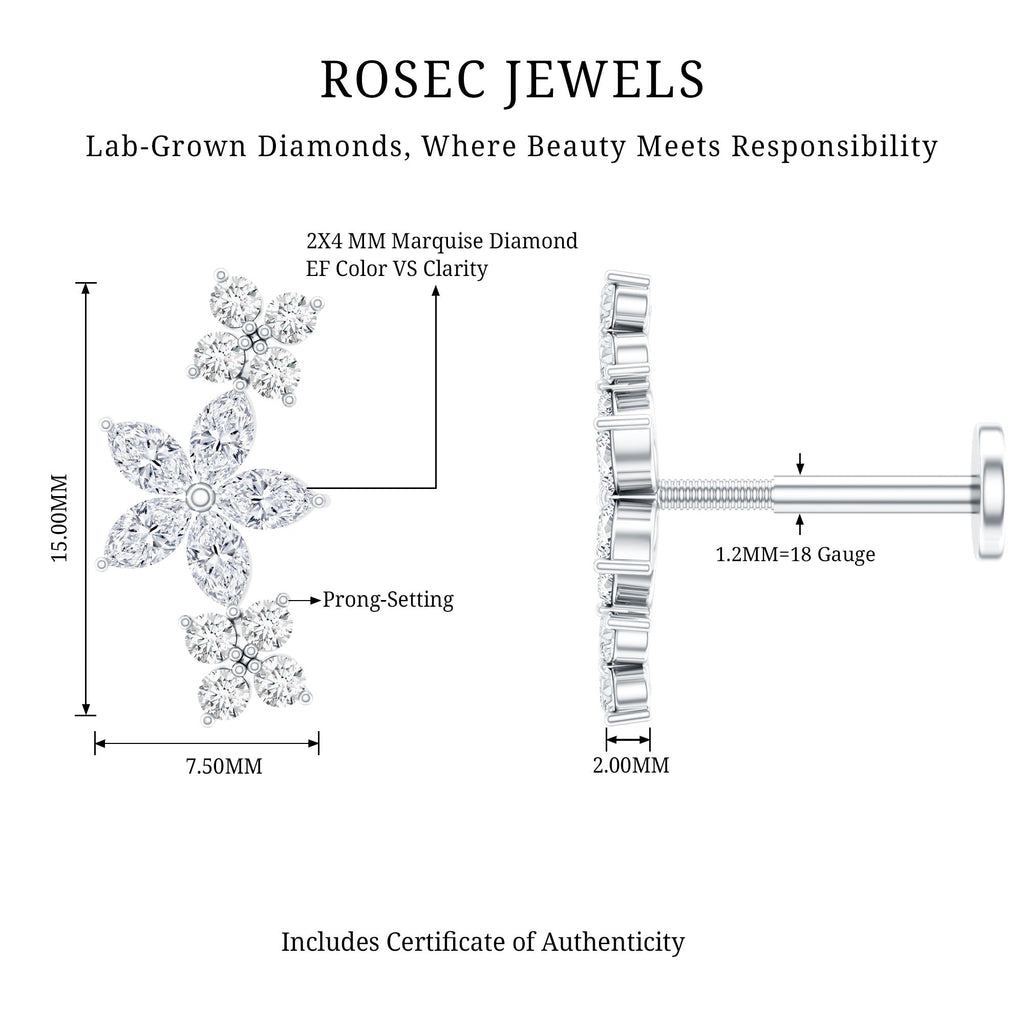 Cartilage Flower Crawler Earring with Diamond
