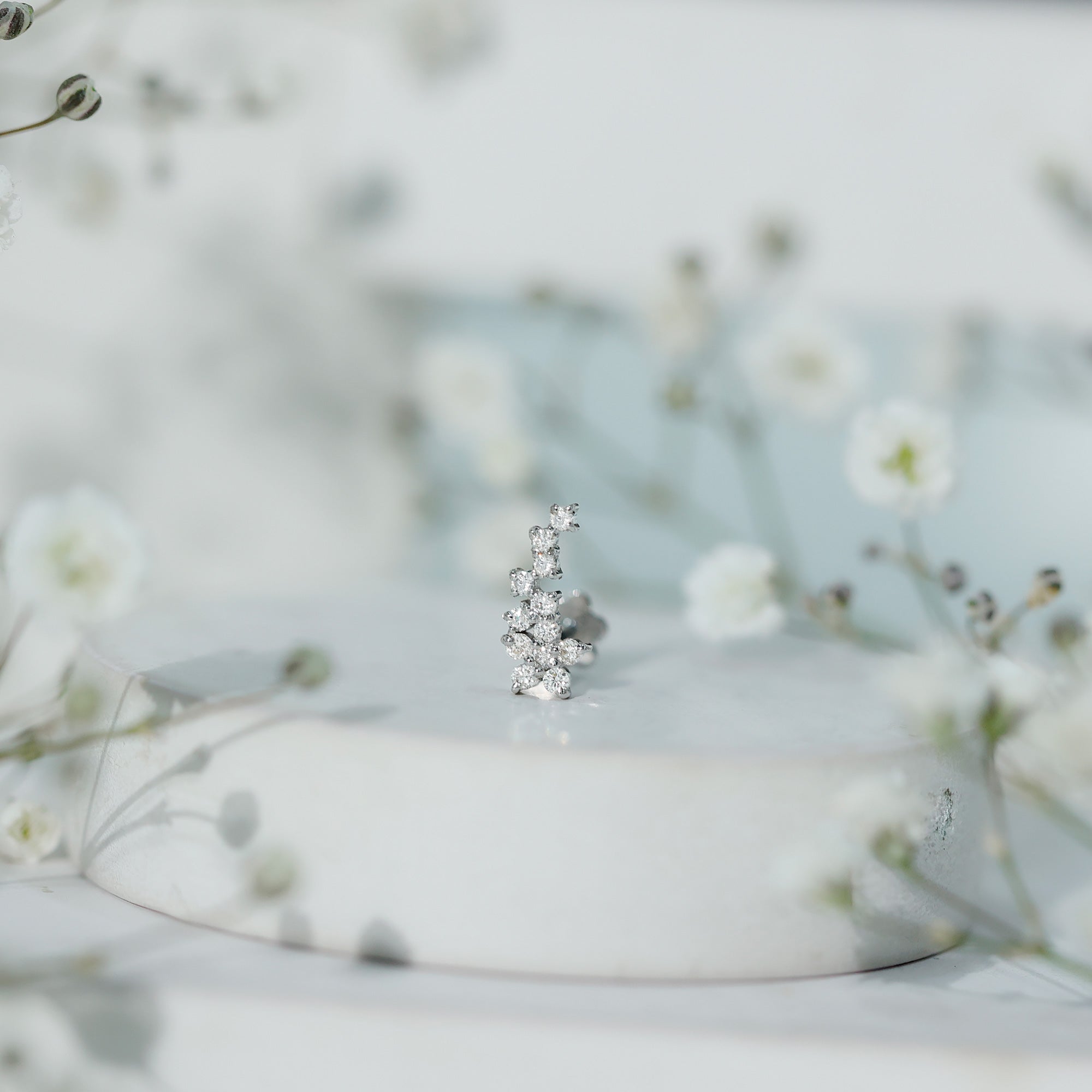 Diamond Floral Cluster Earring for Helix Piercing