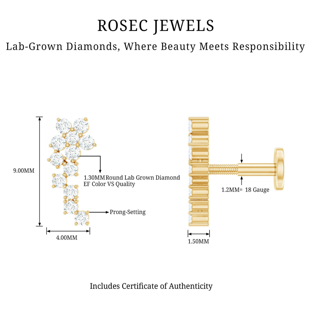 Diamond Floral Cluster Earring for Helix Piercing