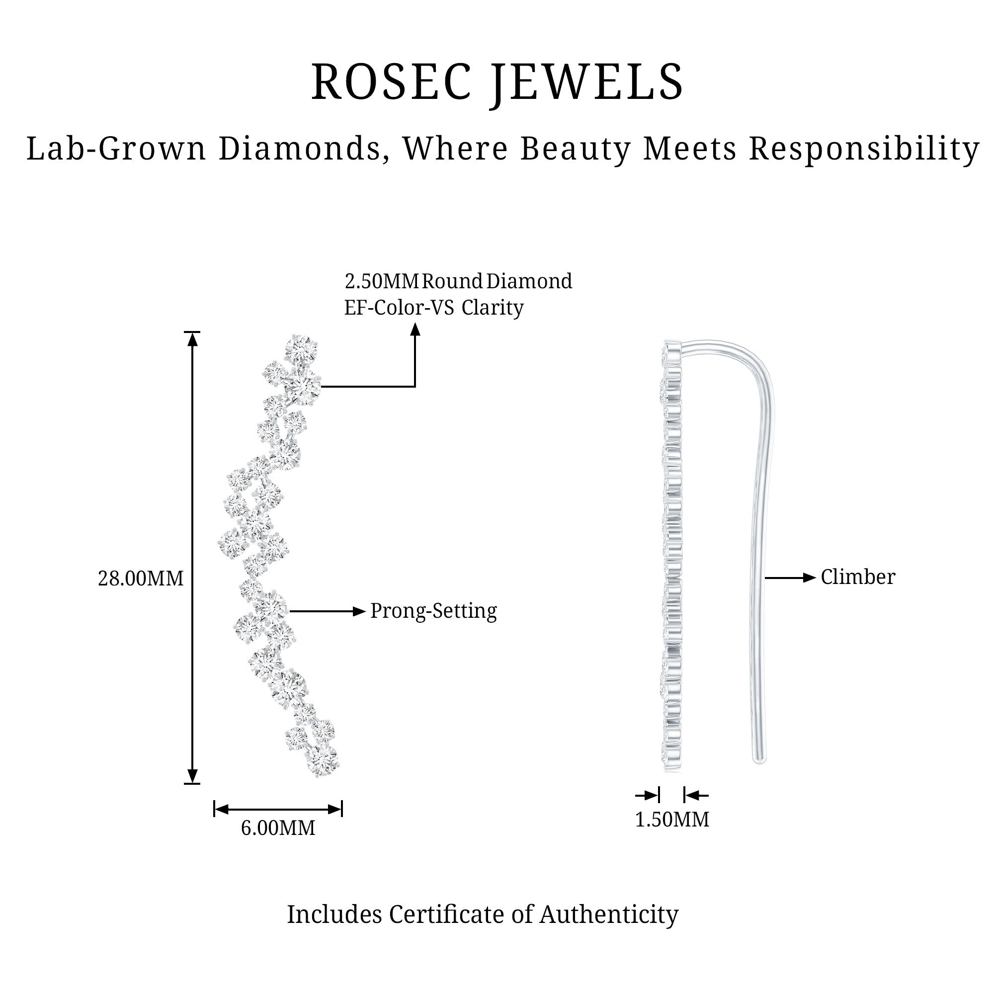 Diamond Cluster Climber Earring for Helix Piercing