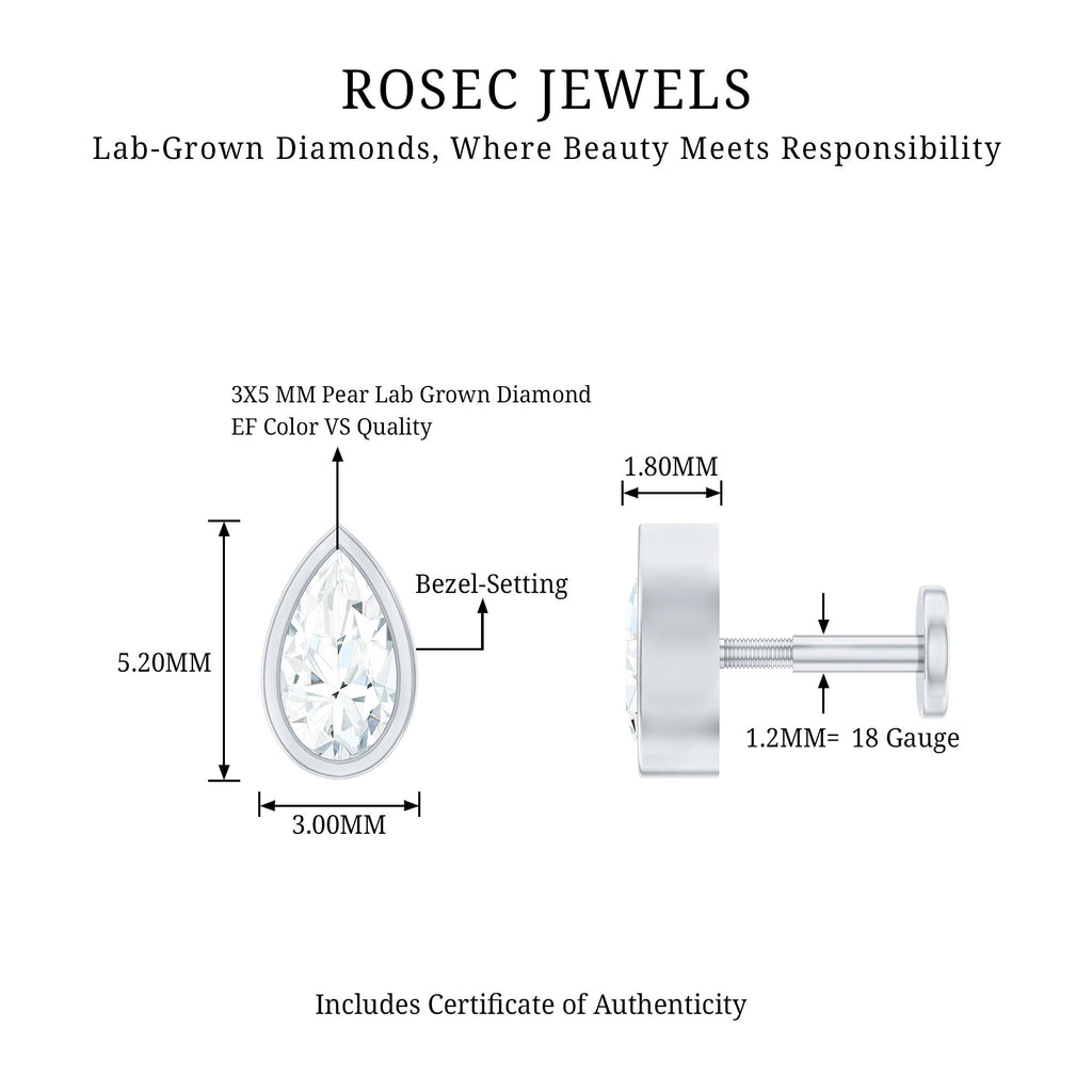 Pear Shape Diamond Solitaire Cartilage Earring