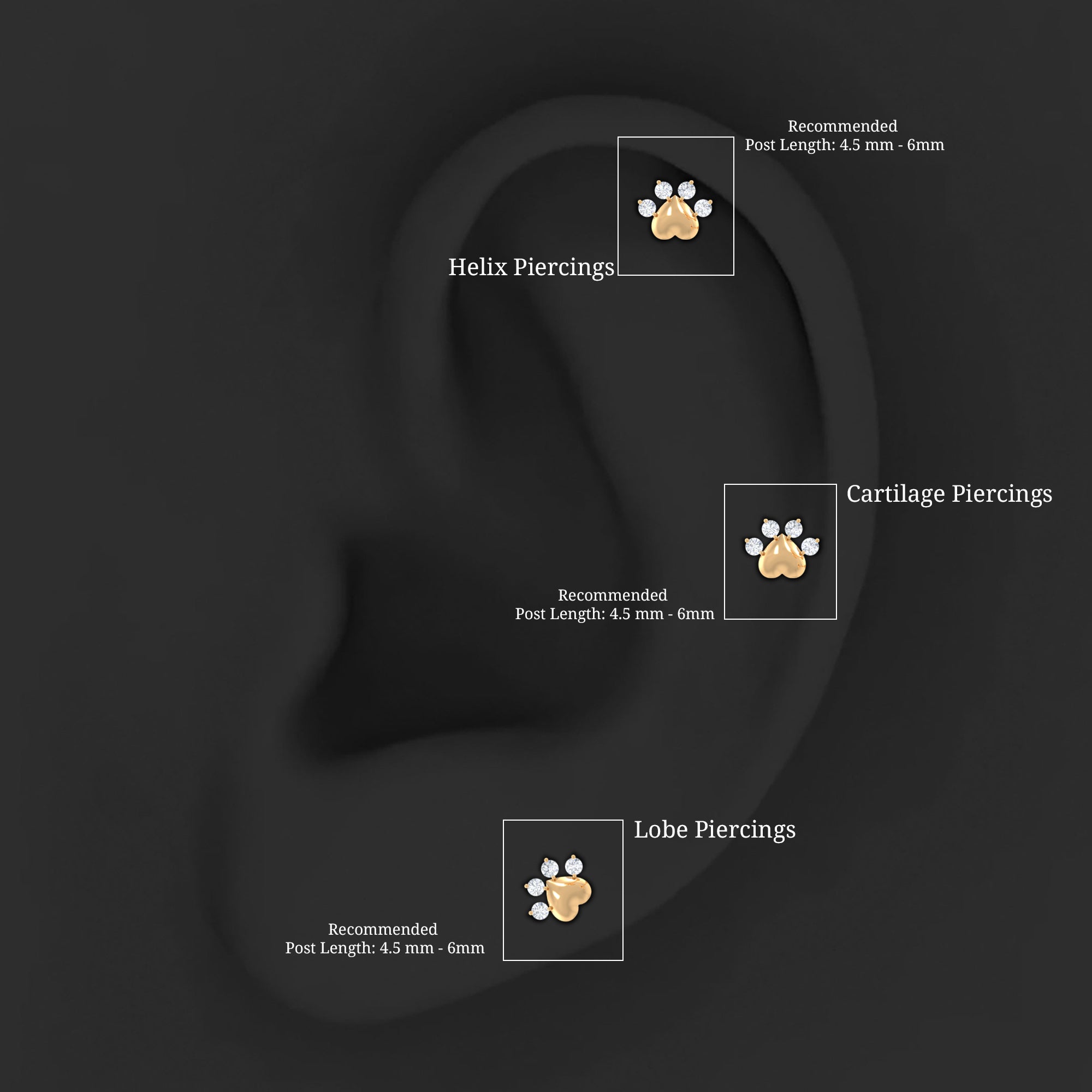 Diamond and Heart Dog Paw Print Cartilage Earring