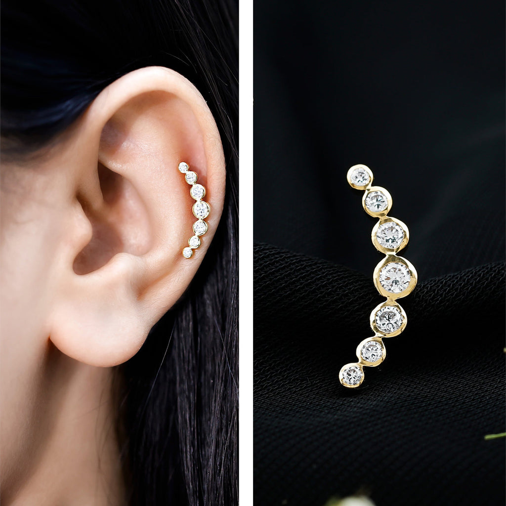 Graduated Diamond Crawler Helix Earring in Bezel Set