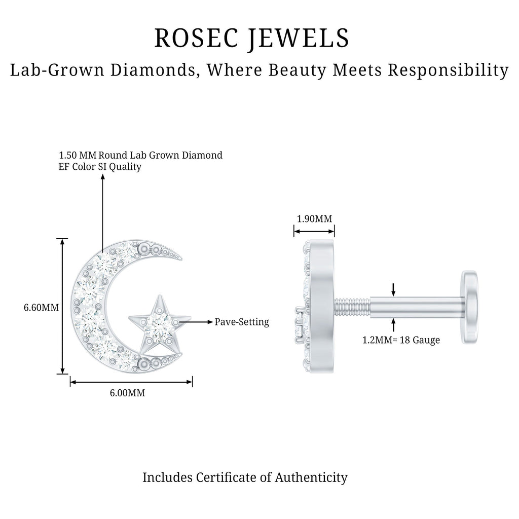Certified Diamond Crescent Moon Helix Earring with Star