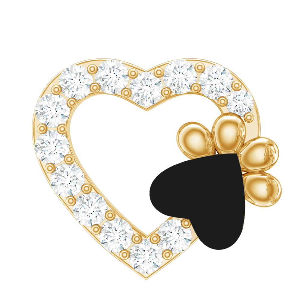 Sparkling Diamond Dog Paw Heart Earring with Black Enamel