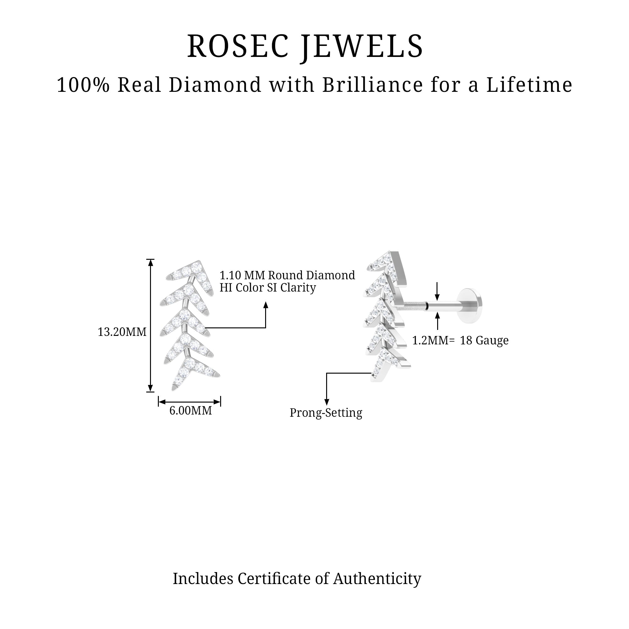 Minimalist Diamond Leaf Crawler Earring for Helix Piercing