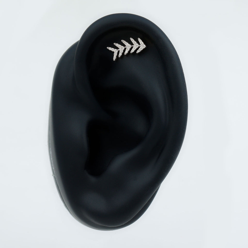 Minimalist Diamond Leaf Crawler Earring for Helix Piercing