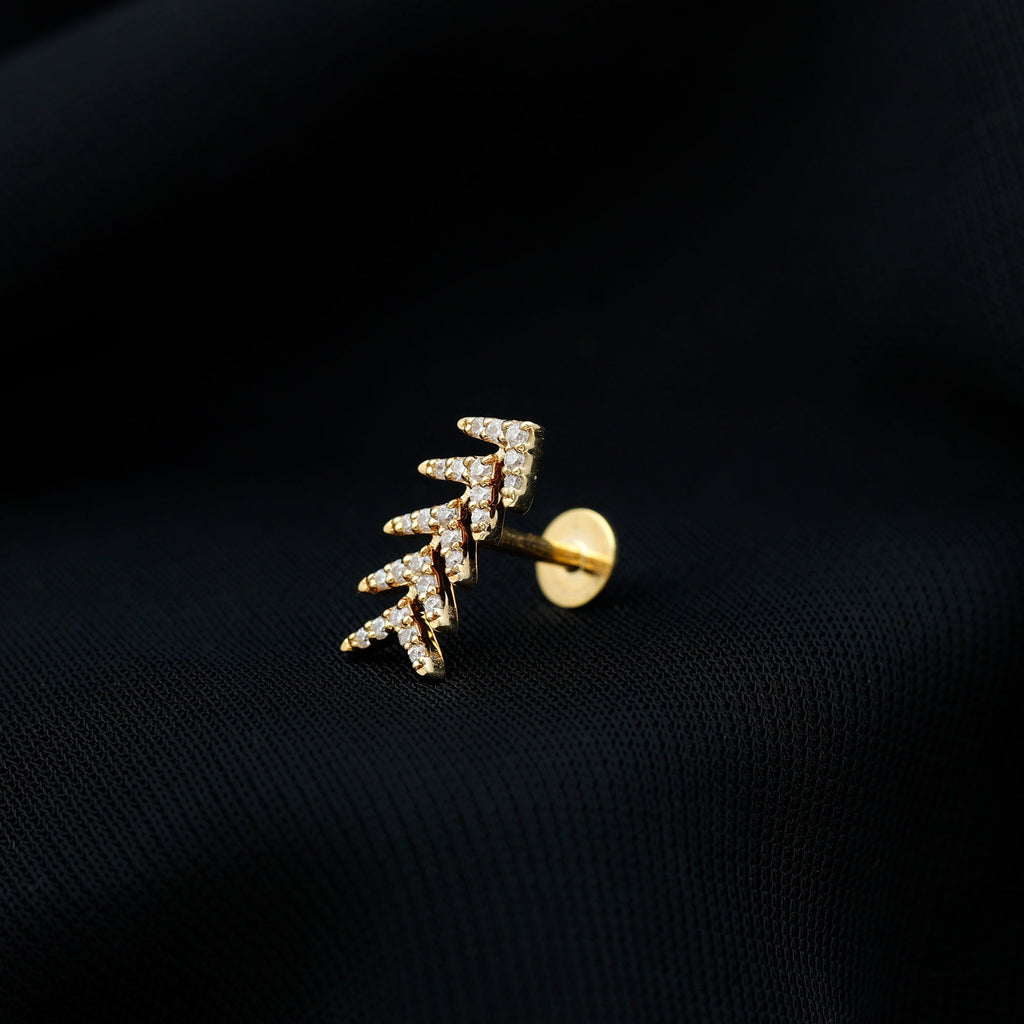 Minimalist Diamond Leaf Crawler Earring for Helix Piercing