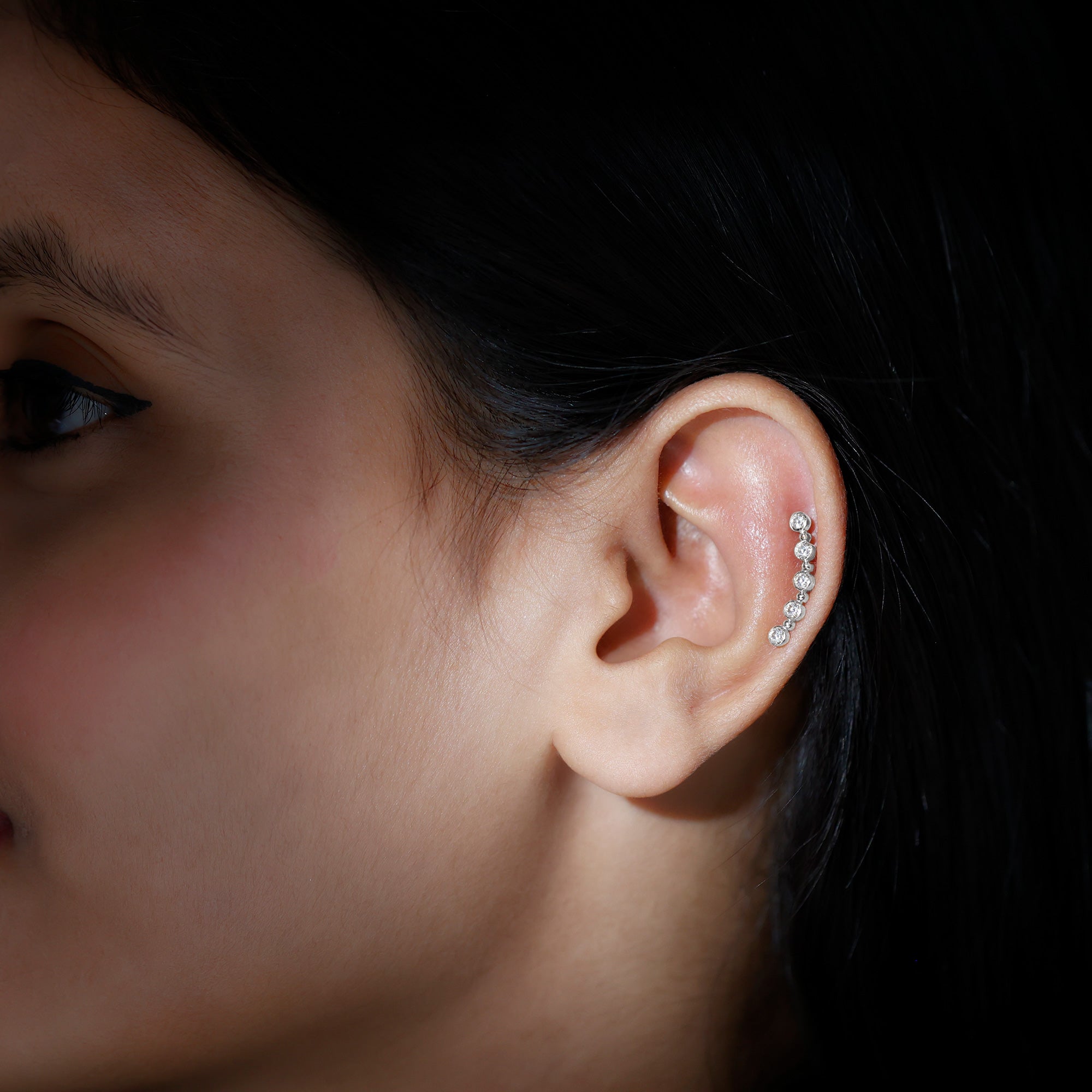 Bezel Set Diamond Crawler Earring for Cartilage Piercing