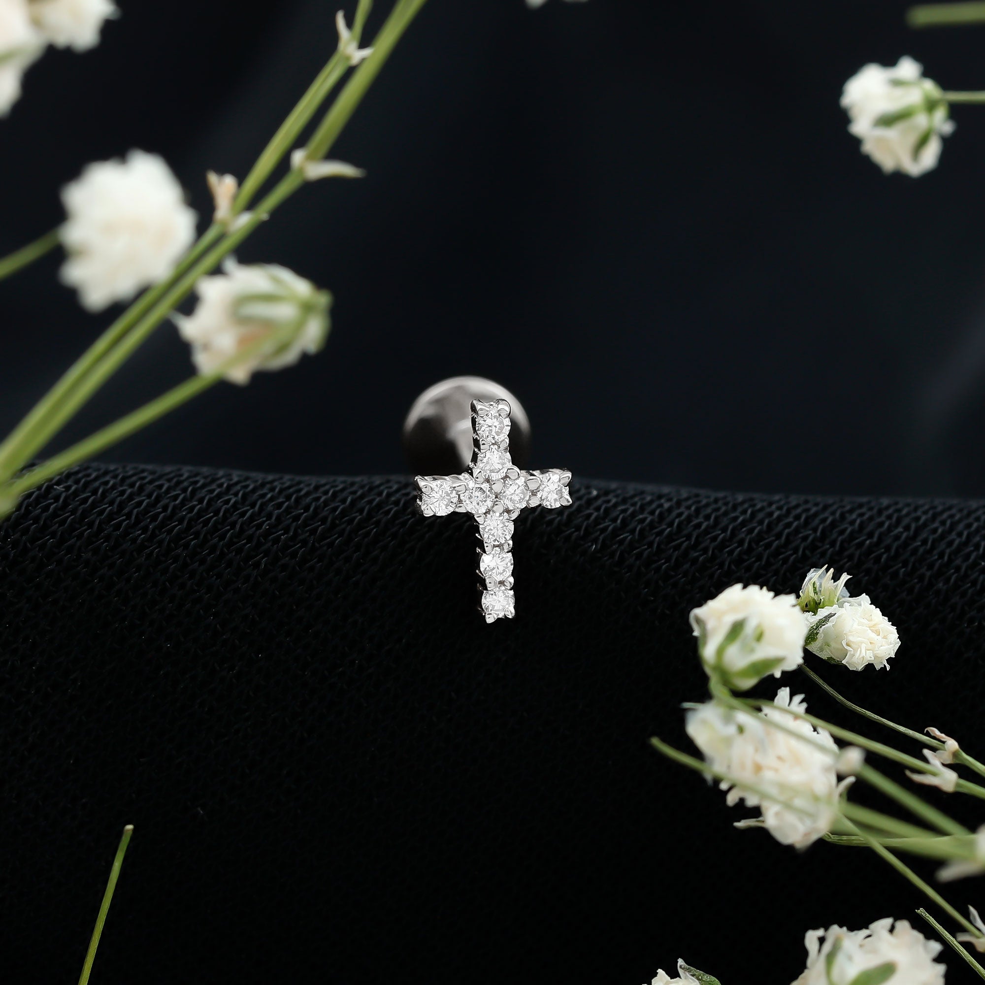 Minimalist Diamond Cross Cartilage Earring