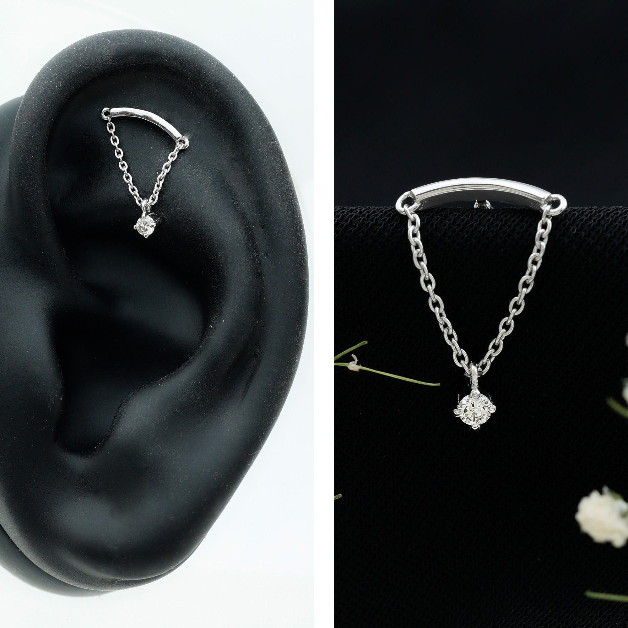 Single Diamond Hidden Helix Earring with Chain