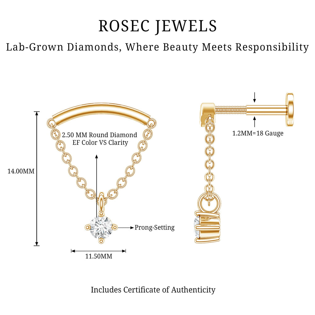 Single Diamond Hidden Helix Earring with Chain