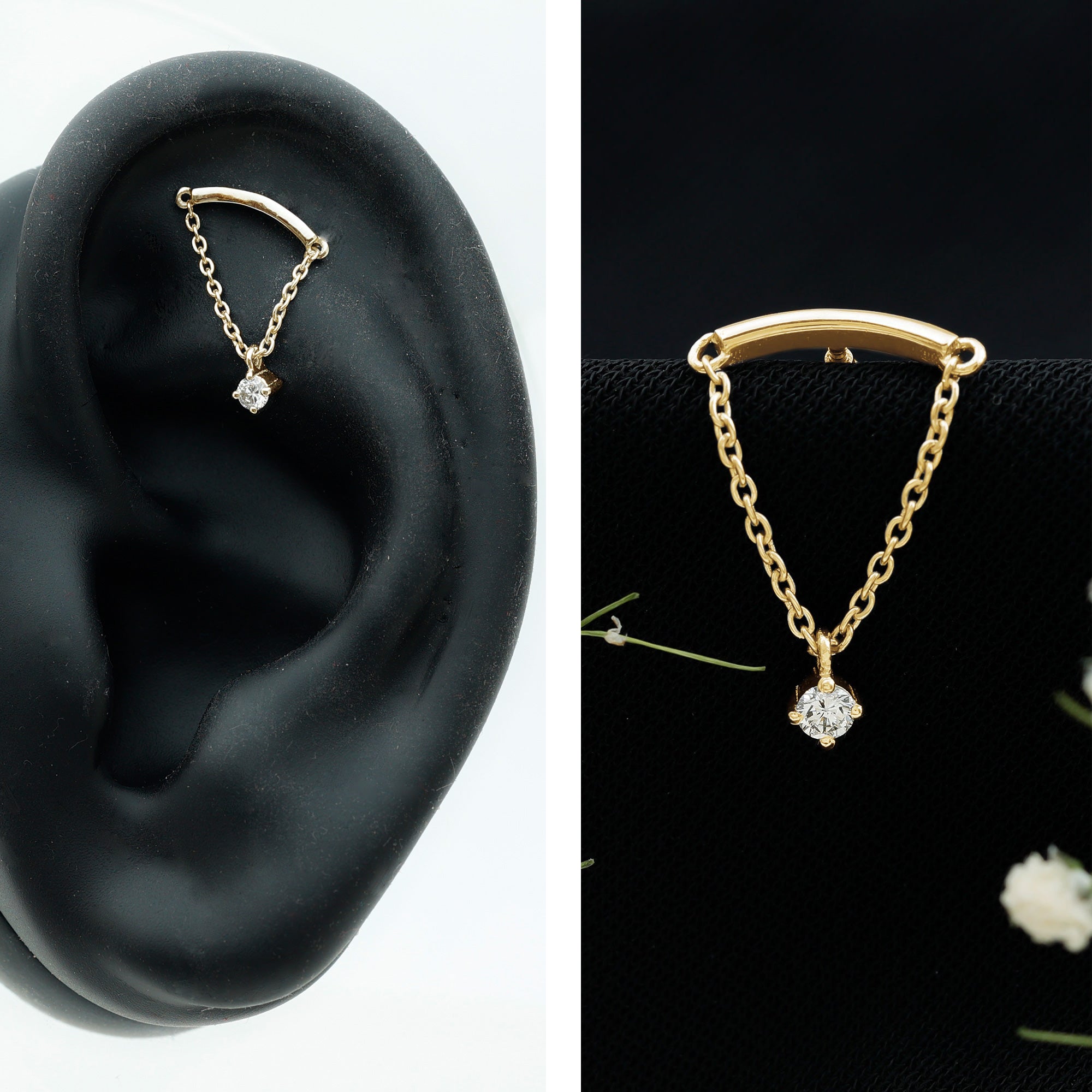 Single Diamond Hidden Helix Earring with Chain
