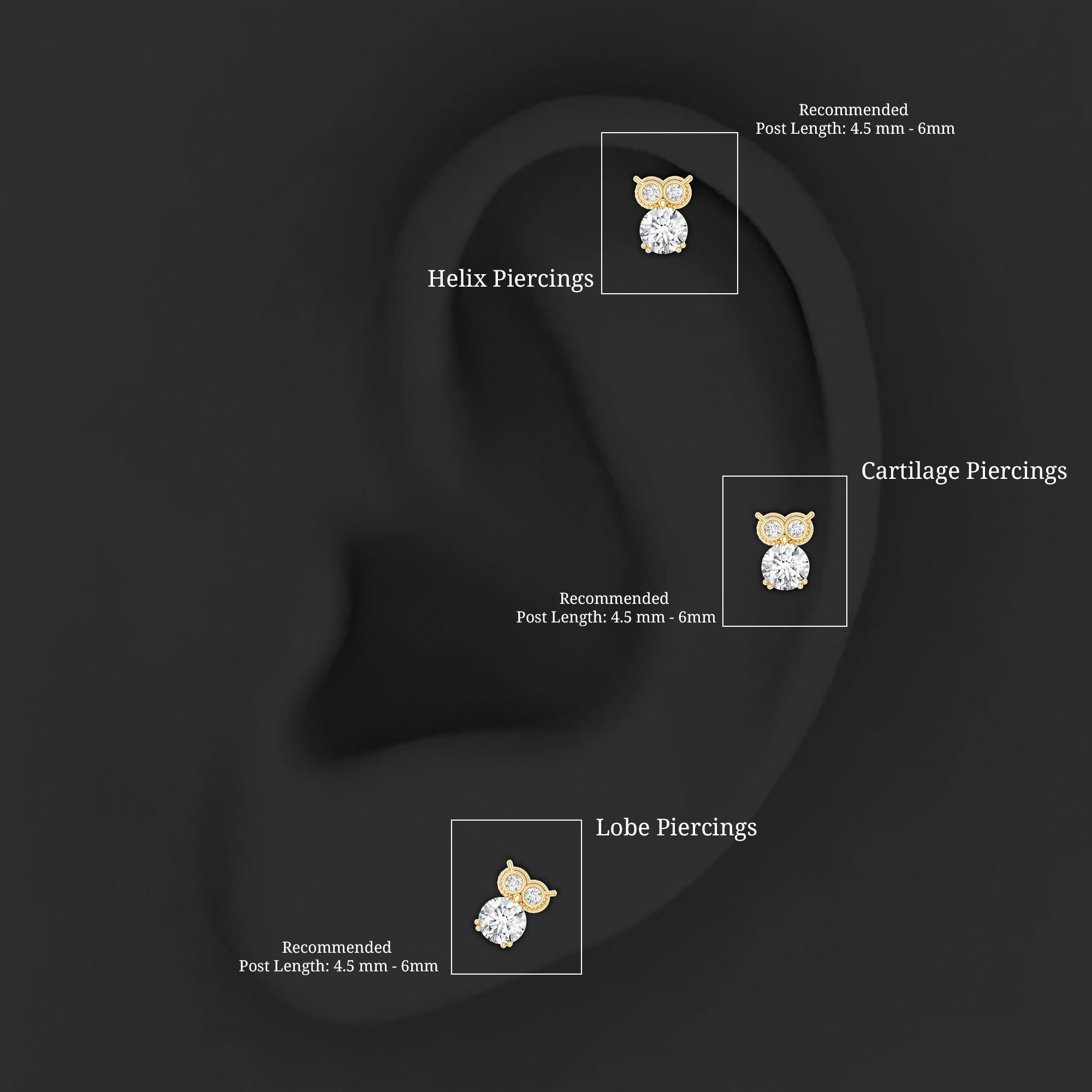 Diamond Owl Earring for Cartilage Piercing